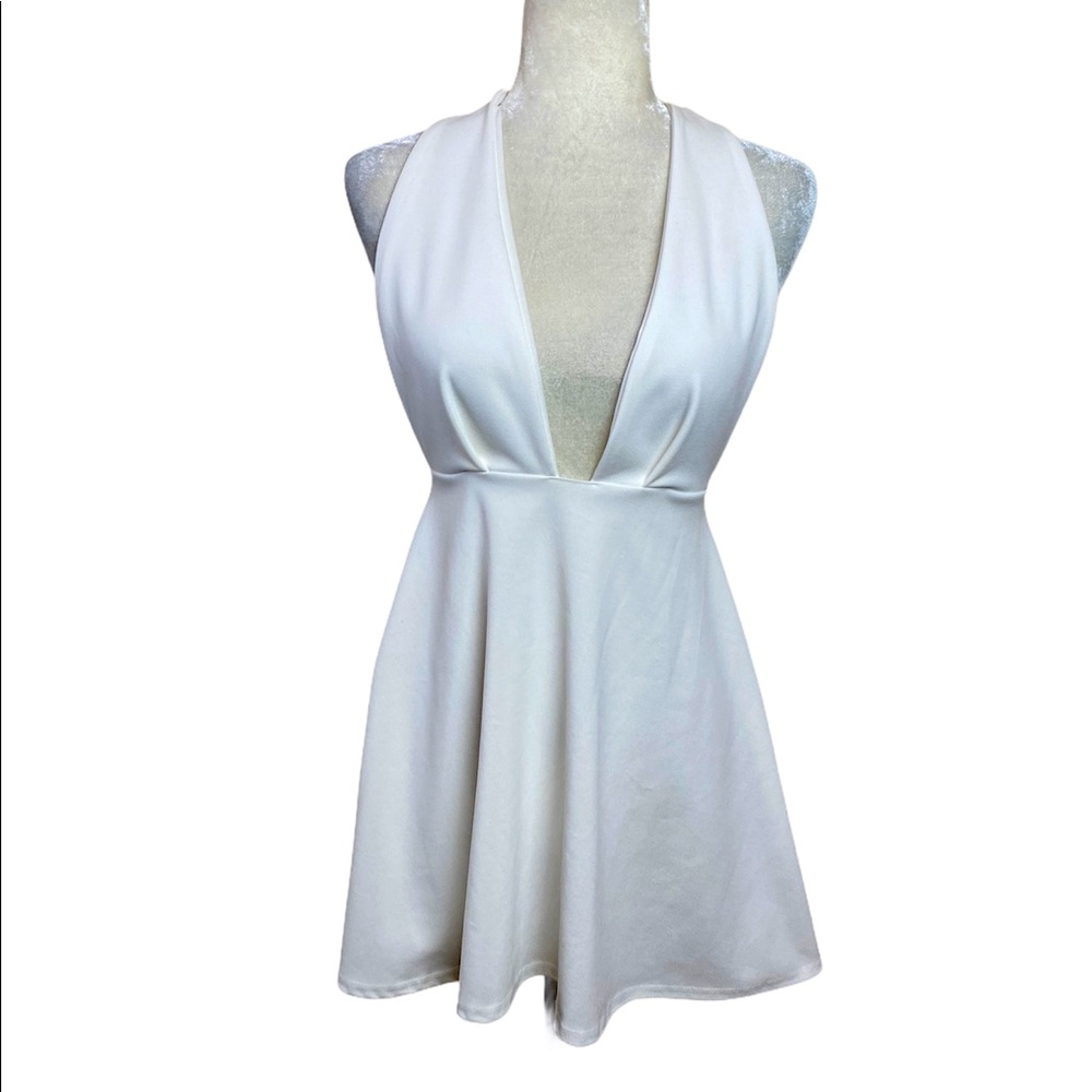 Pretty Little Thing White Deep Plunge Halter Dress